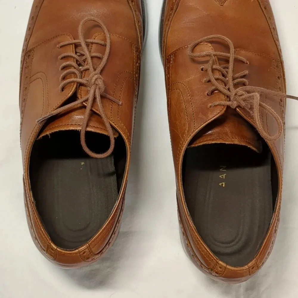 Cole Haan mens grand os wingtip oxford British tan C23795 , size 10M - Picture 9 of 10